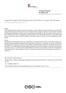 Apprentissage technologique et innovation en agro-alimentaire - article ; n°1 ; vol.257, pg 27-41