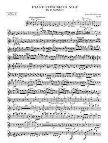 Partition violons I, Piano Concerto No.2, Op.40, D minor, Mendelssohn, Felix