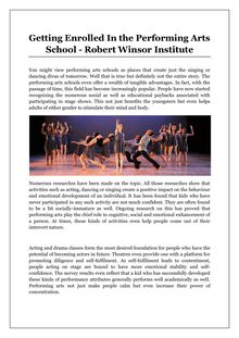 Getting Enrolled In the Performing Arts School - Robert Winsor Institute