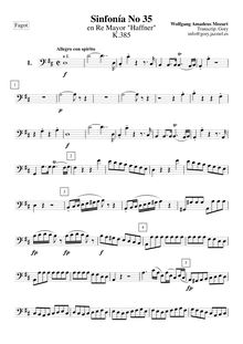 Partition bassons 1, 2, Symphony No.35, Haffner Symphony, D major