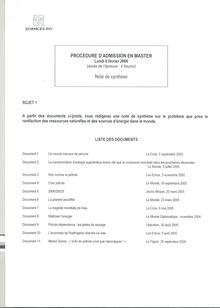 Note de synthèse 2006 Admission en master IEP Paris - Sciences Po Paris