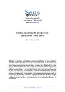 Gender, social capital and political participation in the barrio