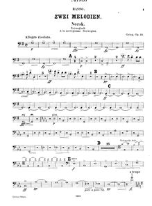 Partition Basses, 2 Melodies Op.53, Grieg, Edvard