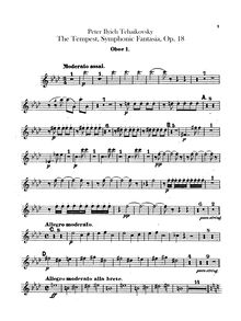 Partition hautbois 1, 2, pour Tempest, Буря, F minor, Tchaikovsky, Pyotr