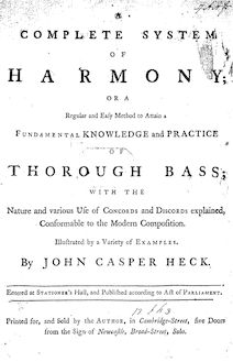 Partition Complete book, A Complete System of Harmony, A Regular and Easy Method to Attain a Fundamental Knowledge and Practice of Thorough Bass; with the Nature and various Use of Concords and Discords explained, Conformable to Modern Composition. Illustrated by a Variety of Examples