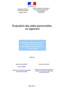 Evaluation des aides personnelles au logement - Rapport thématique n°1 : l efficacité sociale des aides personnelles au logement