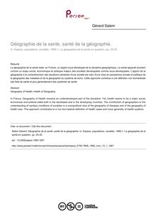 Géographie de la santé, santé de la géographie. - article ; n°1 ; vol.13, pg 25-30