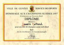 Diplôme de champion suisse de Boxe 1997 de Yassin Halhoul