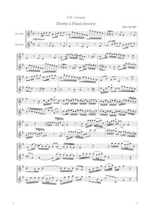 Partition complète pour Transverse flûtes, Duet pour 2 flûtes ou violons ou [aigu] viole de gambe da gambas, TWV 40:107