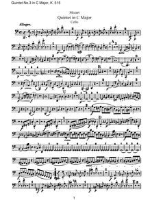 Partition violoncelle, corde quintette No.3, C major, Mozart, Wolfgang Amadeus