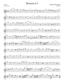 Partition ténor viole de gambe 1, octave aigu clef, fantaisies pour 5 violes de gambe par Richard Dering par Richard Dering