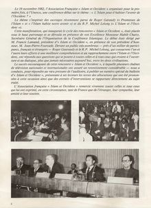 Le 19 novembre 1982, l Association Française « Islam et Occident ...