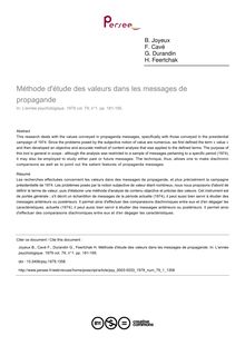 Méthode d étude des valeurs dans les messages de propagande - article ; n°1 ; vol.79, pg 181-195