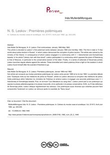 N. S. Leskov : Premières polémiques - article ; n°2 ; vol.23, pg 243-255
