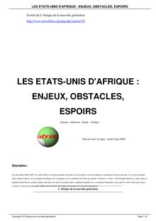 LES ETATS-UNIS D AFRIQUE : ENJEUX, OBSTACLES, ESPOIRS