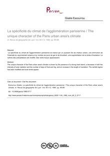La spécificité du climat de l agglomération parisienne / The unique character of the Paris urban area s climate - article ; n°2 ; vol.65, pg 85-89