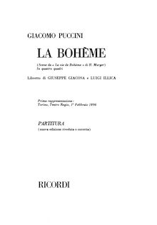 Partition complète, La Bohème, Puccini, Giacomo