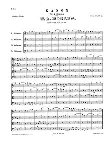 Partition complète, Canon pour 4 voix, C major, Mozart, Wolfgang Amadeus