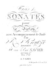 Partition complète, 3 sonates pour violon et Continuo, Op.1, Kreutzer, Rodolphe