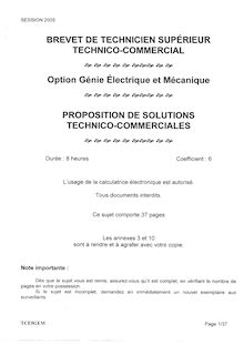 Proposition de solutions technico - commerciales 2005 Génie électrique et mécanique BTS Technico-commercial