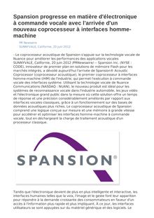 Spansion progresse en matière d électronique à commande vocale avec l arrivée d un nouveau coprocesseur à interfaces homme-machine