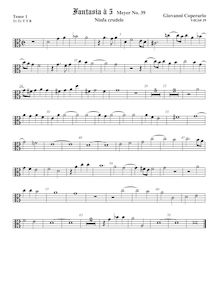 Partition ténor viole de gambe 1, alto clef, Fantasia pour 5 violes de gambe, RC 52
