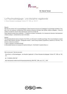 La Psychopédagogie : une discipline vagabonde - article ; n°1 ; vol.107, pg 109-121