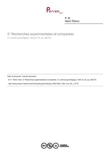 Recherches expérimentales et comparées - compte-rendu ; n°1 ; vol.25, pg 248-270