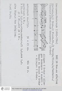Partition complète et parties, Sinfonia en G major, GWV 605