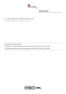 C. Lévi-Strauss, Histoire de Lynx  ; n°122 ; vol.32, pg 431-432