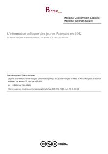 L information politique des jeunes Français en 1962 - article ; n°3 ; vol.14, pg 480-504