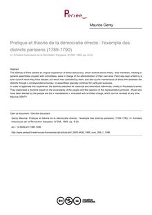Pratique et théorie de la démocratie directe : l exemple des districts parisiens (1789-1790) - article ; n°1 ; vol.259, pg 8-24
