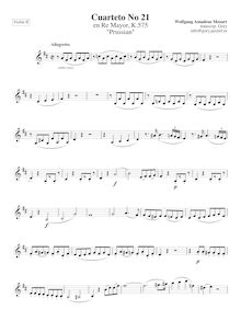 Partition violon II, corde quatuor No.21, First Prussian Quartet