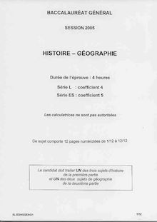 Sujet du bac ES 2005: Histoire Géographie