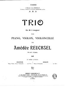 Partition de violoncelle, Piano Trio, E♭ Major, Reuchsel, Amédée