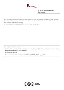 La collaboration franco-helvétique en matière d aéroports (Bâle-Mulhouse et Genève) - article ; n°1 ; vol.3, pg 668-677