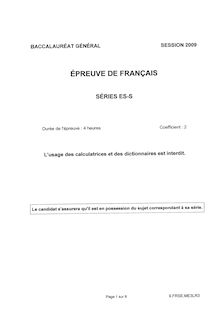 Sujet du bac S 2009: Francais