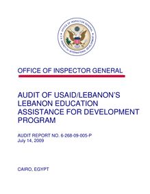Audit of USAID Lebanon’s Lebanon Education Assistance for Development Program