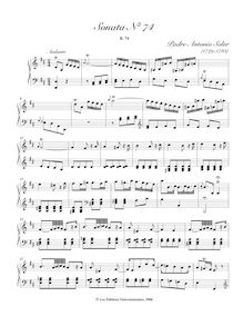 Partition Sonata R.74 en D major, clavier sonates R.71-80, Soler, Antonio par Antonio Soler