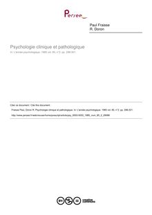 Psychologie clinique et pathologique - compte-rendu ; n°2 ; vol.85, pg 298-301