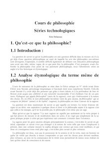 Cours de philosophie Séries technologiques 1. Qu est-ce que la ...