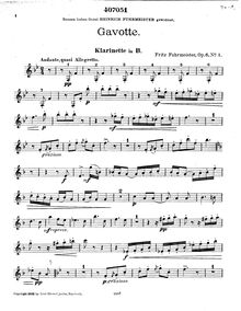 Partition clarinette , partie, Gavotte et Tarantelle pour Piano et 5 vents, Op.6