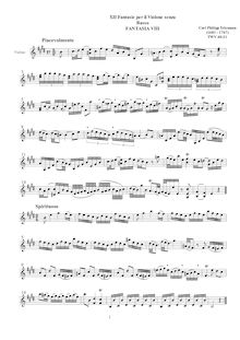 Partition Fantasia No.8, 12 fantaisies pour violon without basse, TWV 40:14-25