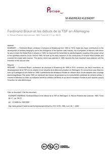 Ferdinand Braun et les débuts de la TSF en Allemagne - article ; n°1 ; vol.46, pg 59-72