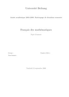 Devoirs et examens de français des mathématiques - FLE pour l entrée en CPGE scientifique, Examen de rattrapage