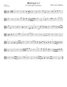 Partition ténor viole de gambe 1, alto clef, Madrigali a cinque voci, Libro 1 par Marco da Gagliano