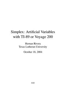 Simplex  artificial variables with ti 89 or voyage 200