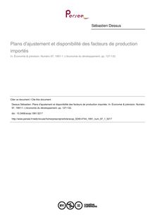 Plans d ajustement et disponibilité des facteurs de production importés - article ; n°1 ; vol.97, pg 127-132