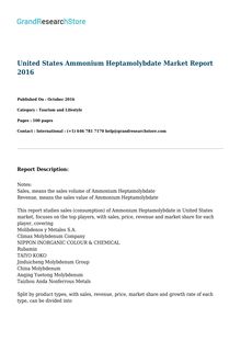 United States Ammonium Heptamolybdate Market Report 2016 
