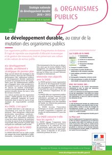 Stratégie nationale de développement durable 2010-2013. Le développement durable, au coeur de la mutation des organismes publics.